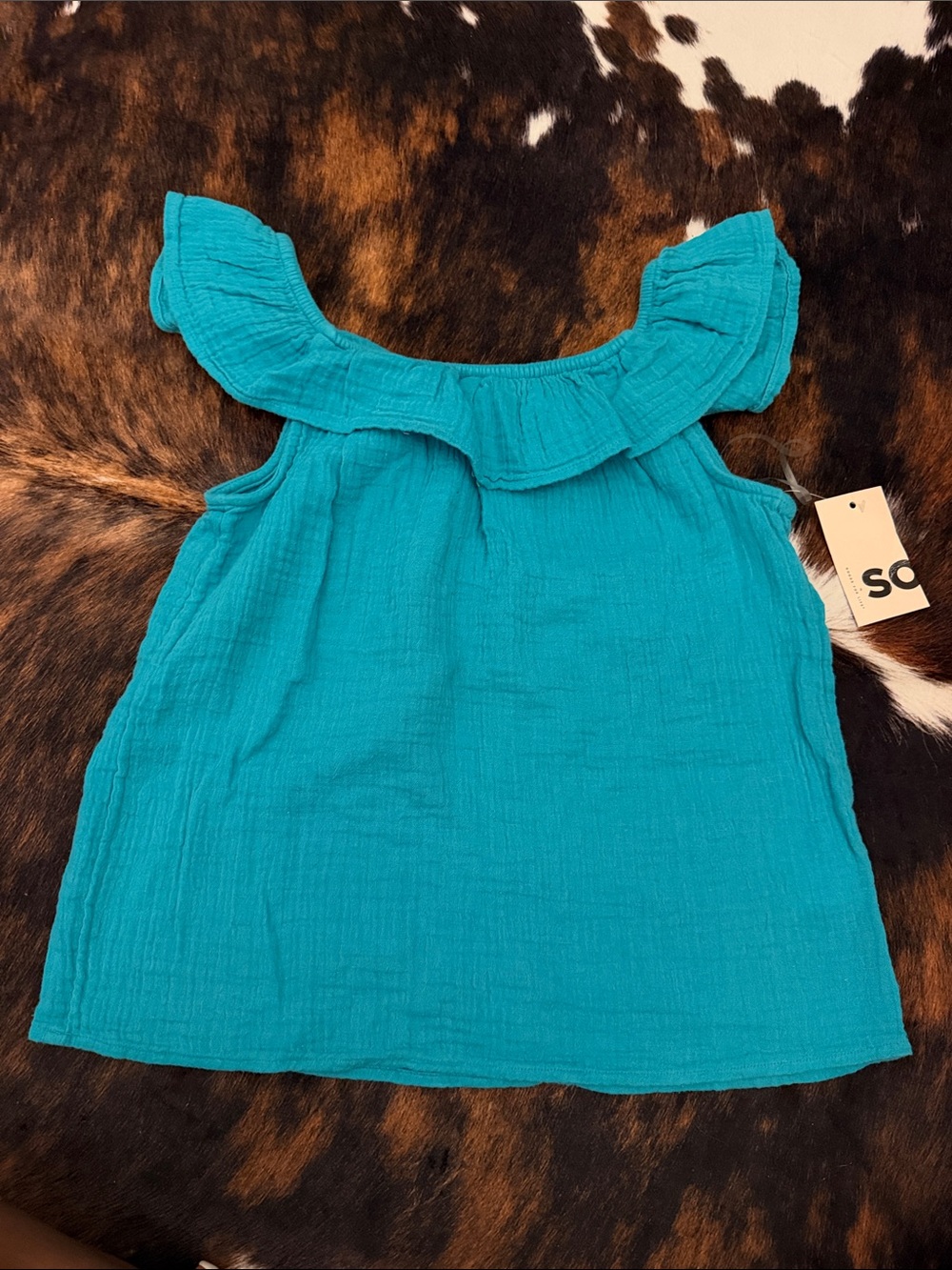SO Turquoise Ruffled Off-Shoulder Girl’s Top
